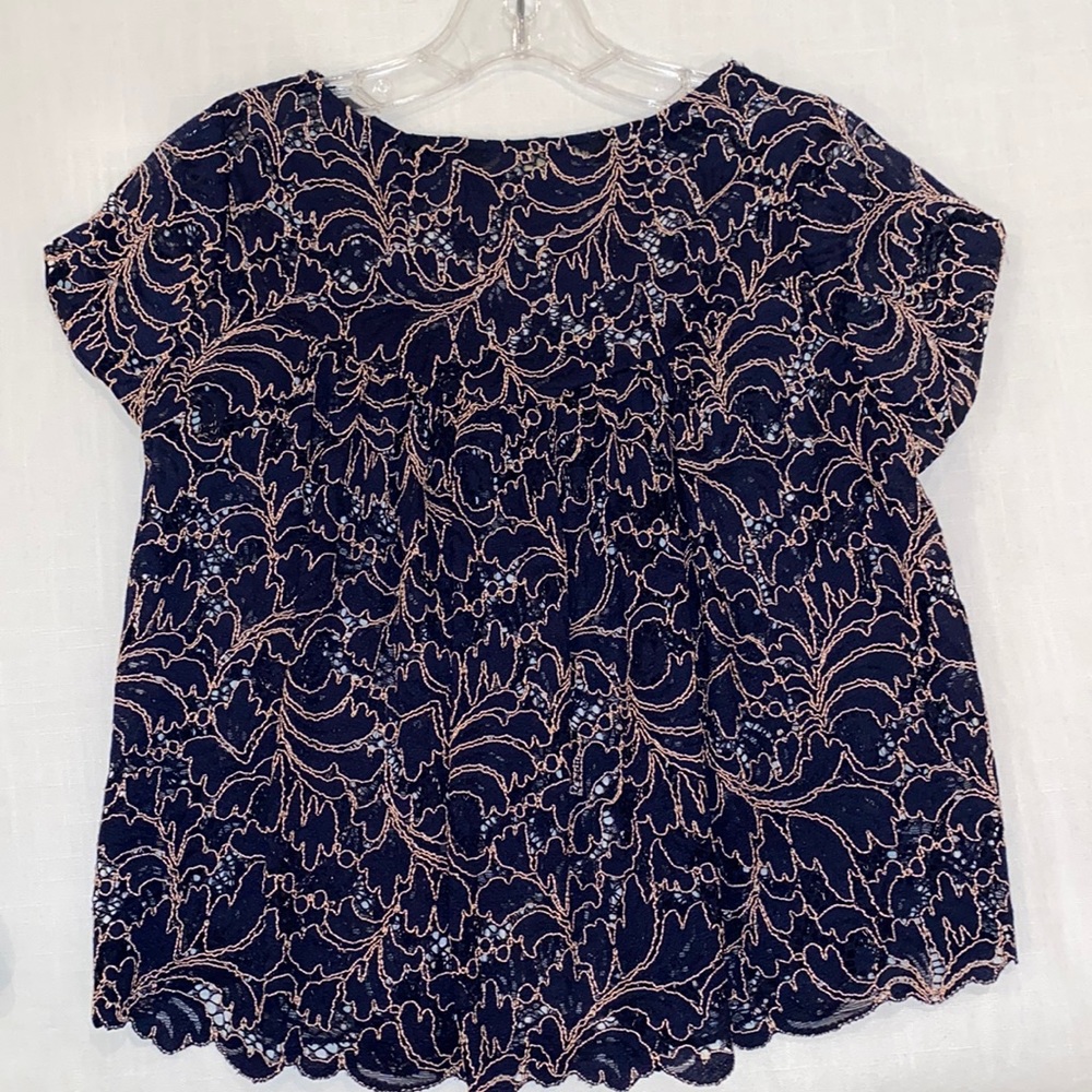 Lacey navy blouse with rose gold details